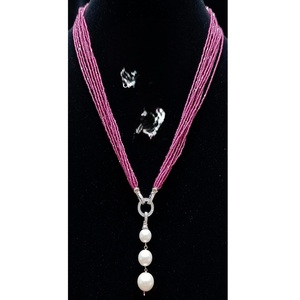 Exquisite Premium Quality Brass Pearl Long Mala Pendant Necklace with <b>Silver</b> Plated <b>Beads</b> for Women Trendy Wedding Wear Jewelry - Product Image 1