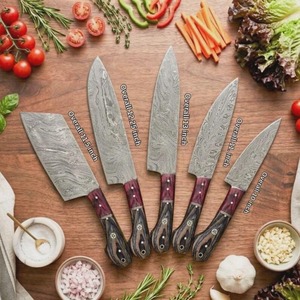 Ensemble de couteaux de chef de luxe faits à la main avec manche en bois et lame en acier Damas, finition satinée, ambidextre, longueur 6-7,9 pouces, pour usage en cuisine - Product Image 5