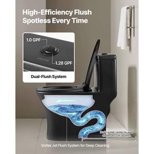 Inodoro Alargado de Una Pieza con Doble Descarga Vortex, Negro Mate, 1.0/1.28 GPF, Asiento Cómodo, Diseño con Falda Fácil de Limpiar, 12\" - Product Image 4