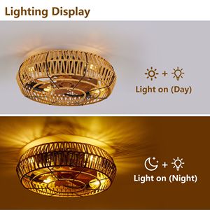 Ventilateur de plafond LED encastré de 19 pouces style bohème avec lumières, lustre à profil bas et télécommande sans pales à 6 vitesses, style cage - Product Image 4