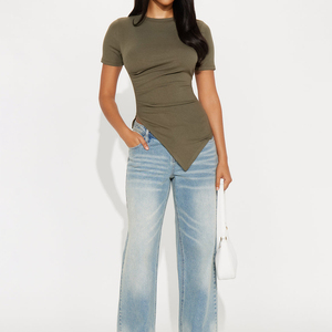 Fashion Designs <b>Women's</b> Lounge Asymmetrical Short Sleeve T Shirt Casual Outfits Tracksuit Gym Workout Fitness Sporty <b>Women</b> Tees - Product Image 3