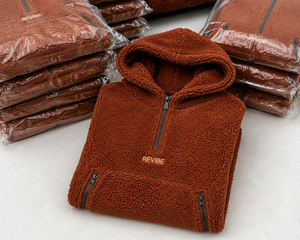 Sweat à capuche mi-zippé en polaire sherpa marron rouille pour homme, épais, pour l'hiver, fabricant OEM sous marque privée - Product Image 5