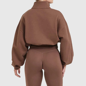Nouveau design personnalisable – Sweat à capuche vintage pour femme avec fermeture éclair 1/4, respirant, séchage rapide, en coton éponge, avec logo au dos et large ceinture à la taille - Product Image 2