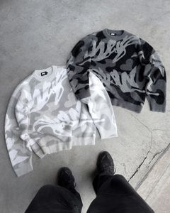 Pull jacquard vintage bleu de qualité supérieure en maille, motif abstrait, streetwear d'hiver, coton épais, coupe ajustée, vente en gros - Product Image 6