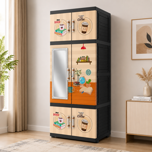 Naiba Fit Pro Plastic Cabinet/<b>Wardrobe</b> Book Coffee Flat Panel Hinged Doors with Mirror for Clothing and Bedroom Storage - Product Image 1