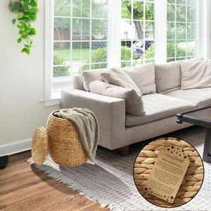 Round Natural Hand <b>Woven</b> Water Hyacinth Organizer with Lid for Laundry, Blankets, Plants - Product Image 5