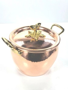 Olla de Cobre Redonda con Tapa, Asa de Aleación de Zinc, Utensilios de Cocina Metálicos Duraderos, Diseño Vintage - Product Image 1