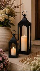 Lanterne porte-bougie en fil métallique doré géométrique avec poignée en anneau pour la décoration de la maison - Product Image 4