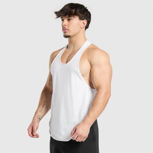 Débardeur stringer personnalisé pour homme, blanc, polyester/coton, pour la gym, le fitness, sans manches, pour la musculation, séchage rapide, 180g, logo personnalisé - Product Image 3
