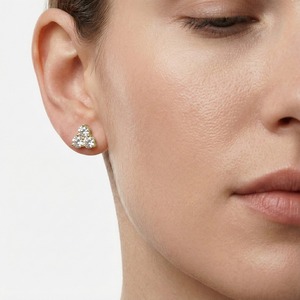 1.10CTW Round Lab Grown Diamond Three Stone Stud <b>Earrings</b> in 14K Yellow Gold Stud Diamond <b>Earrings</b> with VS1 Clarity - Product Image 2