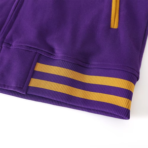 Chaqueta Varsity Morada y Dorada para Hombre, con Cierre Frontal, Bloques de Color, Estilo Béisbol Casual, Cuello Alto, Corte Regular, Material de Felpa - Product Image 5