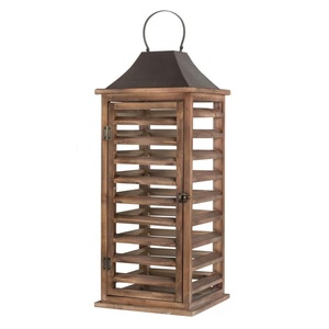 Handcrafted Rustic Wooden Lantern with Rope Handle and Metal Top Decorative Candle Holder for Farmhouse Home Decor - Product Image 3