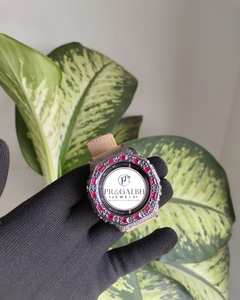 นาฬิกาเพชรหรู Pragalbh Jewels ขอบเพชรชมพู ตัวเรือนสแตนเลสสตีล ประดับเพชรเต็มเรือน สไตล์ฮิปฮอป สำหรับผู้ชายและผู้หญิง - Product Image 1