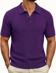 Polo de punto morado personalizado de manga corta con cuello acanalado, suéter ligero informal para hombre, ropa al por mayor OEM ODM - Product Image 1