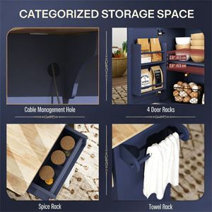 Isola da Cucina Blu e Carrello con Mobile Porta Stoviglie per le Tue Esigenze di Stoccaggio in Cucina - Product Image 4