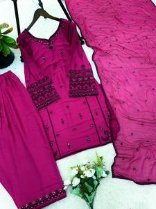 AARIKA TEXTILE Deluxe Rayon Cotton Thread <b>Sequins</b> Embroidered Quick Dry Top Farshi <b>Pant</b> Nazmin Dupatta Festive Traditional Wear - Product Image 5