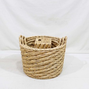 Trending Home Decor Natural Water Hyacinth Circle Storage <b>Basket</b> Set Handles Rustic Style Eco-Friendly for Laundry Blankets Toys - Product Image 2
