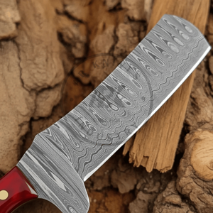 มีดคัตเตอร์ทรงบูลคัสตอม ด้ามเรซิ่นอีพ็อกซี่ มีดเหล็กดามัสกัสแบบฟูลแทงสำหรับกิจกรรมกลางแจ้ง พร้อมปลอกหนังสลักโลโก้ตามสั่ง รับผลิตแบบ OEM - Product Image 2