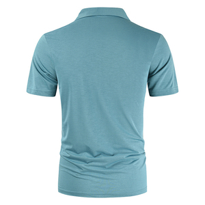 เสื้อโปโลผู้ชายแขนสั้นสีพื้นผ้าถักสไตล์ลำลองทรงปกติสีฟ้าอมเขียว - Product Image 2