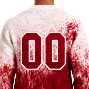 Pull en maille dégradé rouge cramoisi et blanc pour homme, col rond, manches longues, personnalisé, style streetwear décontracté, mode hiver - Product Image 4