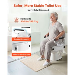 Rialzo per WC con Capacità di Carico di 136 Kg, Altezza Regolabile su 3 Livelli, Sedile Allargato, Attrezzatura di Sicurezza per Bagno - Product Image 4