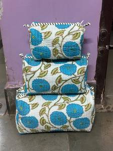 Vintage Cotton Quilted Cosmetic Bag Block Printed Zipper Toiletry Pouch Handmade <b>Makeup</b> Case for Travel Stylish Gifts Trendy Bag - Product Image 5