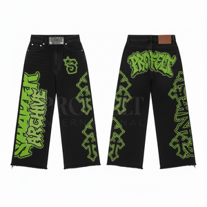 Pantalon de survêtement ample 100 % coton, style vintage délavé, imprimé personnalisé, coupe décontractée et tendance, pour un look streetwear décontracté et ample. - Product Image 6