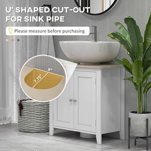 Mobiletto Bianco a U con Lavabo Integrato, Ripiano Interno Regolabile e Design Girevole, Montaggio a Parete per Cucina - Product Image 4