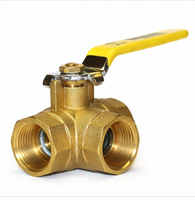 Válvula de bola de latón de 3 vías con puerto en L, 600 WOG, rosca BSP de 1/2 pulgada, control manual de agua para alta temperatura, OEM personalizable