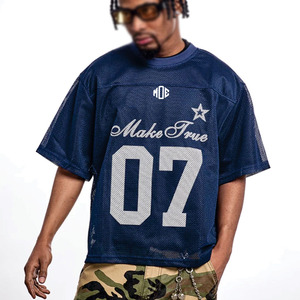 Jersey de Fútbol Americano Azul Marino de Lujo Personalizado de Fábrica, Estilo Urbano, Oversize, Tejido Comprimido de 220g, Ecológico, para Fútbol - Product Image 4
