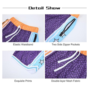 Shorts de basketball tissés pour hommes avec bande latérale bleue, design sportif respirant et à séchage rapide, fermeture à cordon de serrage - Product Image 3