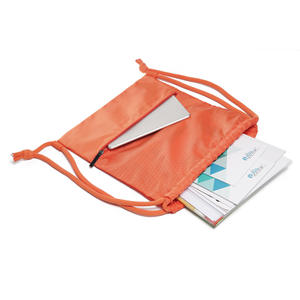 Orange <b>Drawstring</b> <b>Backpack</b> with Front Zipper Pocket Geometric Pattern Softback Unisex Daypack Nylon Material - Product Image 3