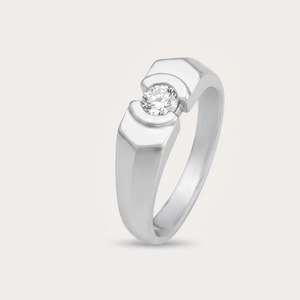 Bague solitaire pour homme en or blanc 14 carats avec diamant rond brillant de 1 carat cultivé en laboratoire, sertissage semi-cerclé - Product Image 2