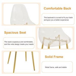 Juego de Sillas con Tablero Inferior de MDF y Tapa de Vidrio con Textura de Mármol Imitación Blanco, Patas Cónicas de Metal Dorado, Juego de 6 para Restaurantes - Product Image 5