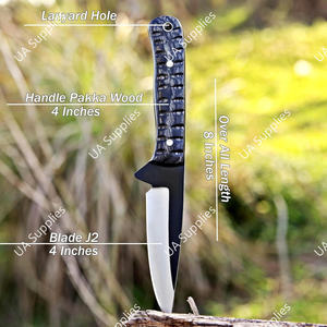 Cuchillo de caza y camping EDC de hoja fija de acero inoxidable de grado industrial con punta caída, mango de madera Pakka esculpida de 8 pulgadas - Product Image 4