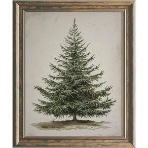 Impression artistique botanique vintage d'hiver, décorations rustiques de Noël avec sapin de pin pour la saison hivernale - Product Image 1