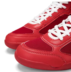 <b>Men</b> High Top Wrestling <b>Shoes</b> <b>Red</b> White PU Upper Rubber Outsole Mesh Lining Combat Training Footwear - Product Image 3