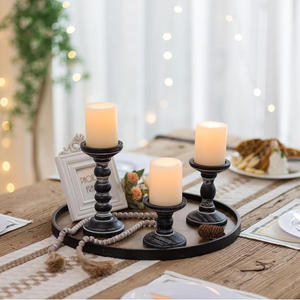 <b>Candlestick</b> Holder Set of 3 Vintage Style <b>Black</b> Metal Cylindrical for Home Decoration - Product Image 3