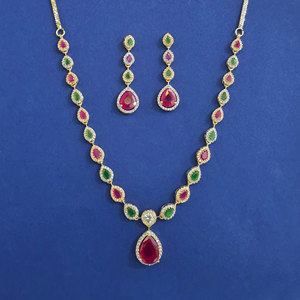 Artificial Jewellery Wholesalers in India Classic Brass Zircon Delicate Charm Necklace with 2 Tone Plating Model 439658 - Product Image 1