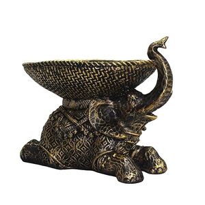 Bol sculpté en forme d'éléphant, décoration orientale en métal sculpté, plateau de rangement fait à la main pour clés télécommandées - Product Image 5