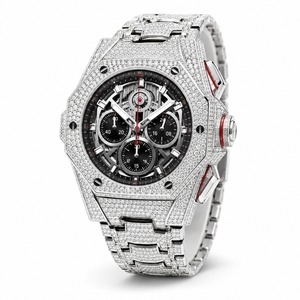 Luxury Men's Stainless Steel Diamond <b>Chronograph</b> Watch Analog Mechanical Polygon Case Bracelet - Product Image 3