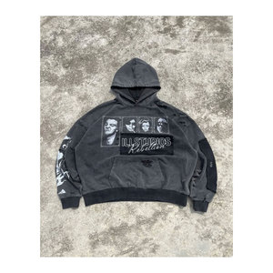 Sweat à capuche zippé premium pour homme, sérigraphié, effet vieilli, épais, coupe oversize, en molleton 100% coton - Product Image 1