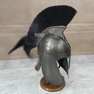 Medieval Troy Helmet with Black Plume Antique Finish Mild Steel Knight Historical Reenactment Armor Home and Office Decor - Product Image 4