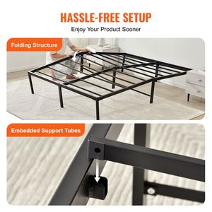 Cadre de lit en métal Queen de 14 pouces, base de matelas robuste avec capacité de charge de 1500 lb, plateforme sans sommier requis - Product Image 6
