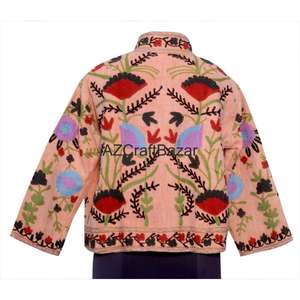 Chaqueta Bomber de Mujer con Cuello en V, Diseño Floral Vintage, Bordado Suzani TNT, Ecológica, Transpirable, de Secado Rápido, Tejido de Algodón - Product Image 5