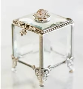 Glass Jewelry Organizer with Gold Frame Mirrored <b>Trinket</b> <b>Box</b> for Rings Earrings Necklace Bracelet Storage Display Vanity Drawer - Product Image 3