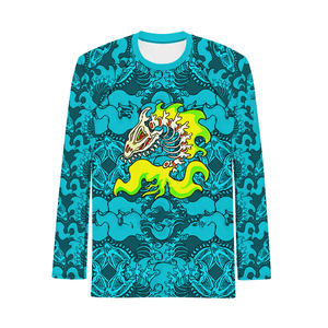 Customized Logo Screen Printed Men's Anti-UV Breathable Washed Long Sleeve Rash Guard for Surfing & Swimming - Product Image 4
