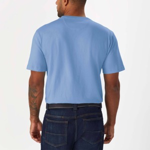 Men's Light Blue Cotton T-<b>Shirt</b> Regular Fit O-Neck Short Sleeve Casual Solid Color Jersey Knitted Plain Dyed - Product Image 4