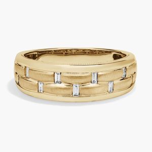 Bague de mariage en diamant baguette en or jaune - Product Image 1