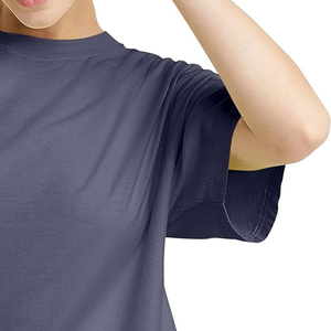 INDEX APPAREL Women's Navy Crop <b>Top</b> Crew Neck Short Sleeve Loose Fit Solid Color Casual Summer T-Shirt - Product Image 4